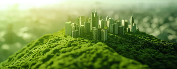 Foto op Plexiglas Fusion of Nature and Metropolis: Detailed View of a Green City on a Hill © artefacti