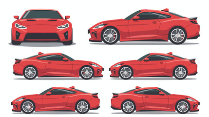 Sport red car two angle set. Car front and rear view.