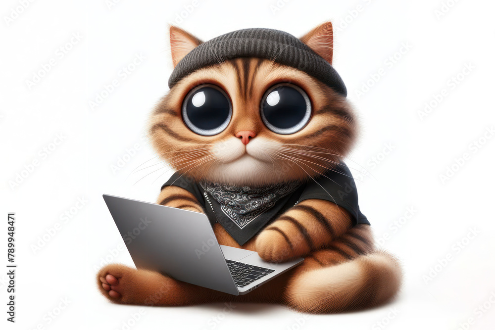 Aufkleber cat programmer with laptop isolated on a white background