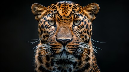   A tight shot of a leopard's eye against a black backdrop
