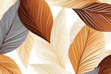 An abstract of foliage line art vector on white background, brown color tropical fruit in hand...