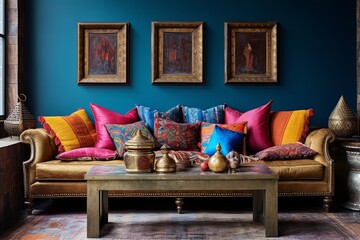 Vibrant Eclectic Bazaar Living Room with Mix of Textures in Colorful Palette