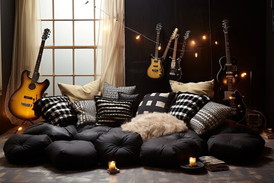 Floor-Cushion Rock 'n' Roll Interiors: Edgy Bedroom Seating Concepts