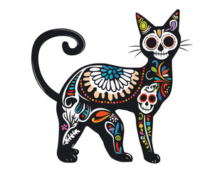 Mexican day of the dead colorful cat design - obrazy, fototapety, plakaty