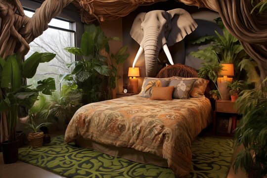 Elephant Safari Dreams: Jungle Themed Bedroom Inspiration with Wild Wall Art and Exotic Rug Ideas