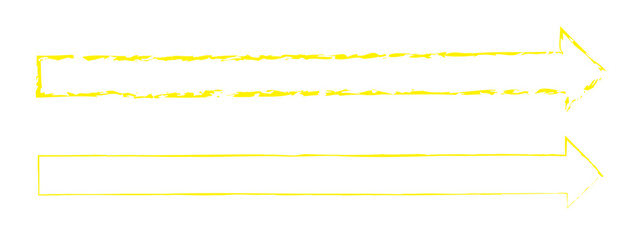 Yellow hand-drawn brush stroke arrow isolated on a white background.