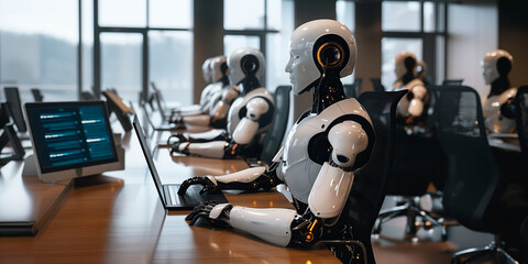 Fototapeta premium Robots working at the computer in the office