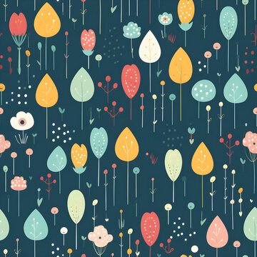 Colorful flowers and leaves platten Sameless Background