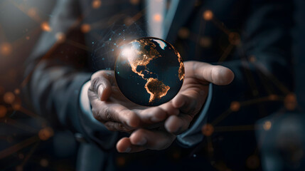 Fototapeta premium Unlocking Success: Businessman Harnessing the Power of Fortune Telling with Virtual Globe Secrets