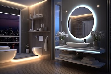 Fototapeta premium Bluetooth Mirrors and Tech-Savvy Innovations: High-Tech Smart Bathroom Designs