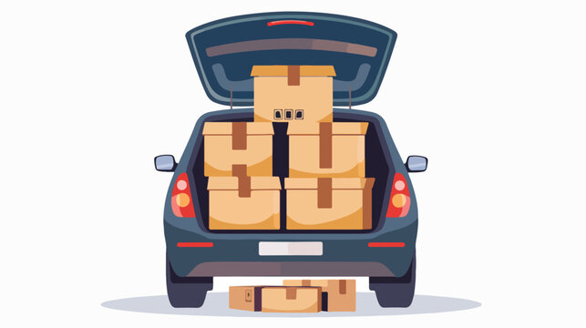 Moving with boxes. Things in box in the trunk of the