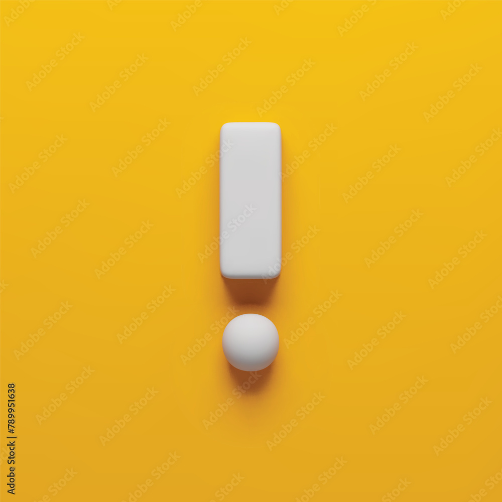 Poster realistic white exclamation mark, notification symbol on yellow. exclamation icon with 3d effect. wa
