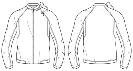 Track Bomber jacket design flat sketch Illustration front and back view vector template, Sport Winter Jacket CAD drawing mock up template for men and women