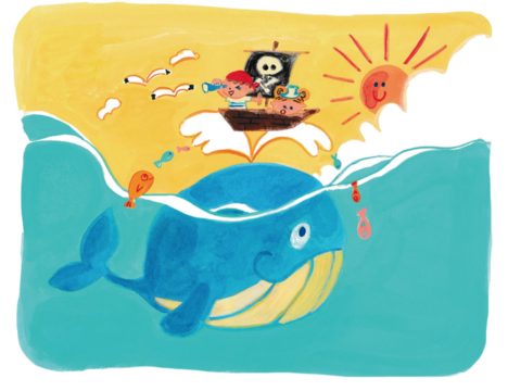 海を冒険する子供たちのイラスト