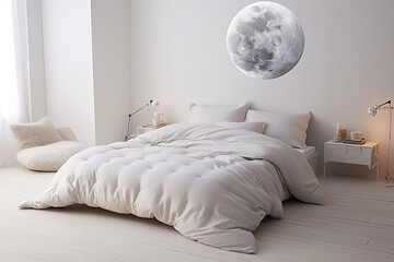 Silvermoon Dreams: Lunar Pattern Bedding in Minimalist Bedroom Decors
