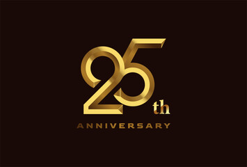 Golden 25 year anniversary celebration logo, Number 25 forming infinity icon, can be used for birthday and business logo templates,  vector illustration