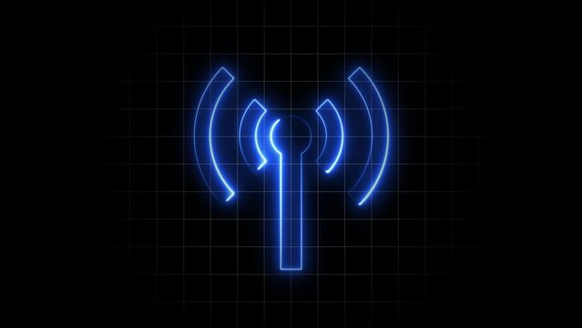 Glowing neon line WI-FI wireless internet network symbol icon isolated on background.