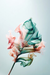 Colorful surreal monstera leaf concept made with pastel green and pink smoke in a leaf shape. Minimal nature aesthetic.
