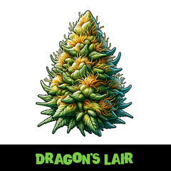 Vector Illustrated Dragon's Lair Cannabis Bud Strain Cartoon
