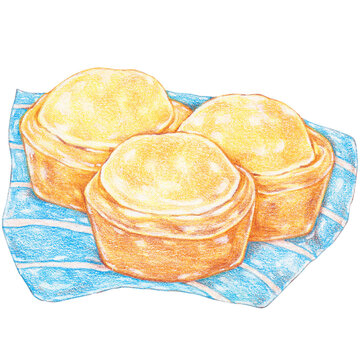 pinoy style muffin, kababayan bread color pencil drawing style, filipino bread, panaderia classics