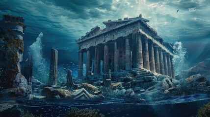 The lost city of Atlantis, an ancient metropolis swallowed by the sea. - obrazy, fototapety, plakaty