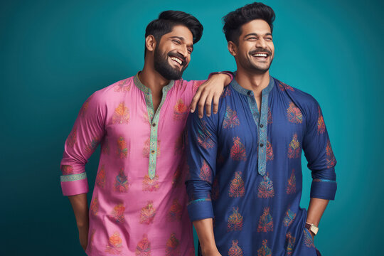young indian men wearing traditional kurta