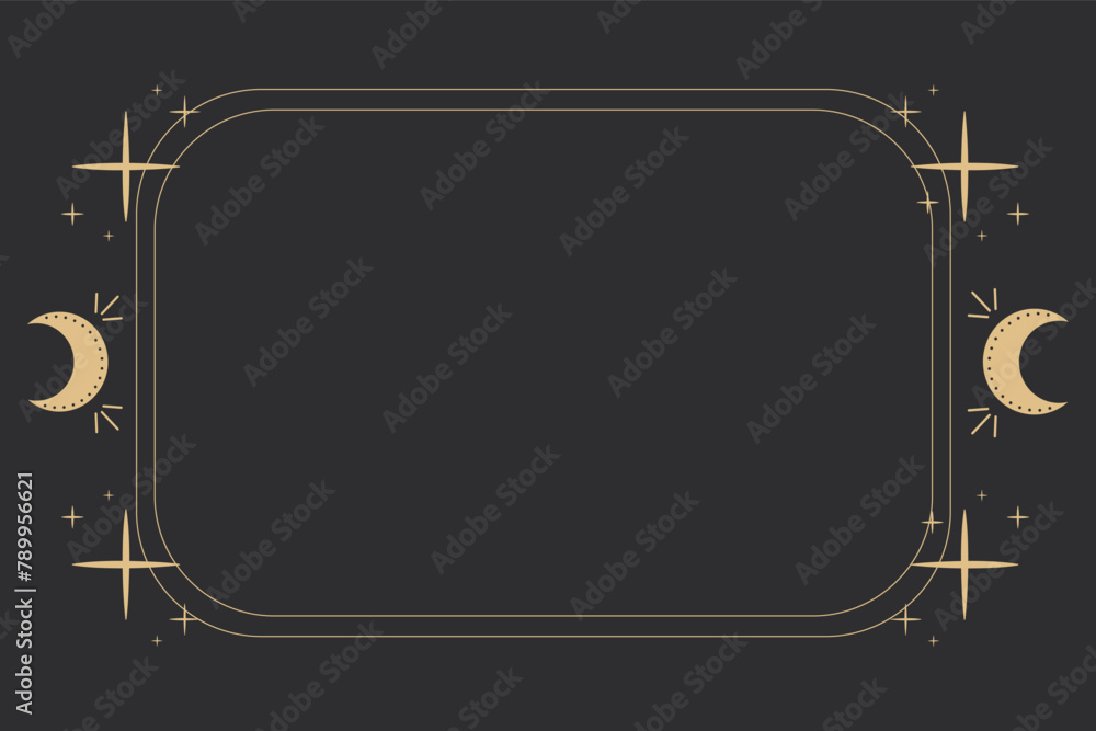 Canvas Prints line golden frame, celestial moon minimal esoteric border, mystyc linear decoration with dots, corne