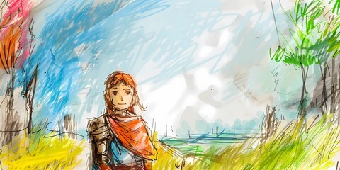 Obraz na płótnie Canvas knight girl, medieval illustration, desktop background