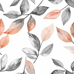 Ethereal Leaves Drifting: Peach and Grey Watercolor on White