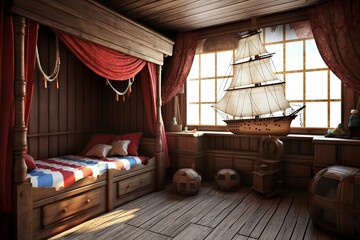 Jolly Roger Curtains and Cannonball Bean Bags: Pirate Ship Themed Children's Bedrooms