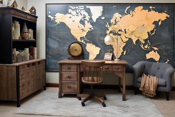 Captain's Desk & Vintage Map Wall Art Guide: Pirate Ship-Themed Children's Bedrooms