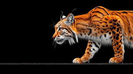 Obraz premium Tiger against black backdrop, sporting a white stripe down its face