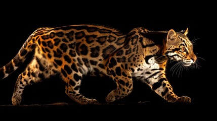 Fototapeta premium A tight shot of a feline against a black backdrop, overlaid with a faintly blurred silhouette of another cat