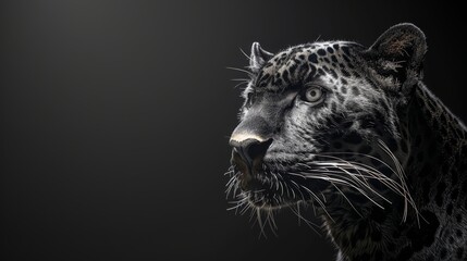   A tight shot of a black-and-white leopard's face, angled sideways as it turns its head