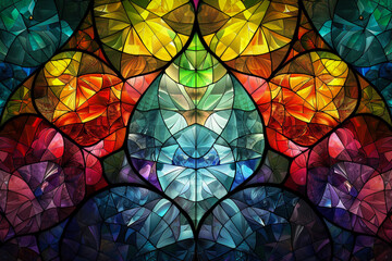 Colorful abstract fractal pattern, stained glass ornament symmetry background.