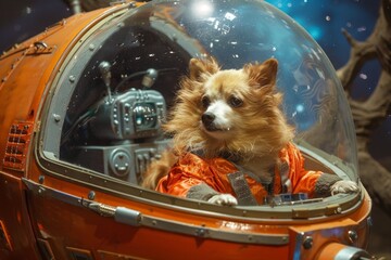 dog in the space ship in the galaxy