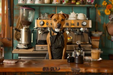 dog as a coffee maker in a cafe