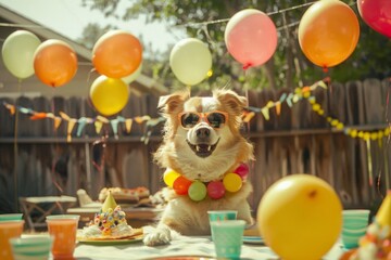 chihuahua puppy with colorful balloons