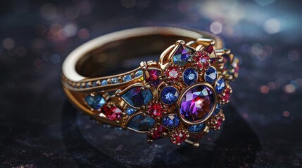 Ring with vibrant gemstones close-up