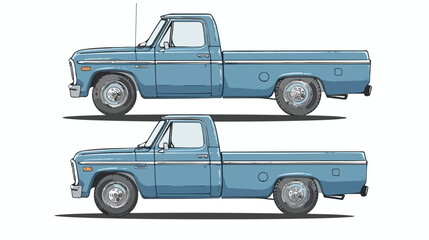 Pickup truck two angle set. Car with driver man side