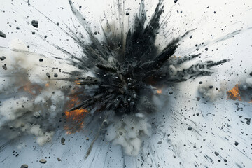 A black explosion occurs against a white background.