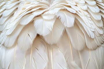 White Swan Feathers Background, Goose Plume Pattern, White Wings Feather Texture - obrazy, fototapety, plakaty