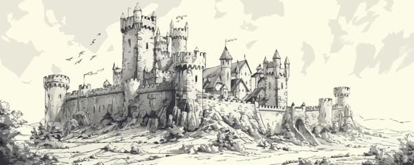 Castle middle ages sketch hand drawn illustration vector