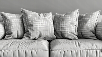 Comfortable Modern Living Room, Decorative Pillows on Grey Sofa, Contemporary Home Interior, Stylish Design Elements