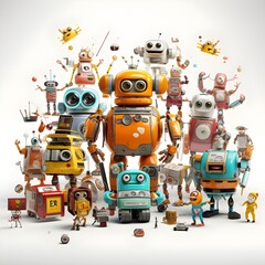 Robot Revolution: Playful robot characters engaged in various activities
