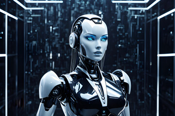 AI cyborg robot web page PPT wallpaper background powerpoint