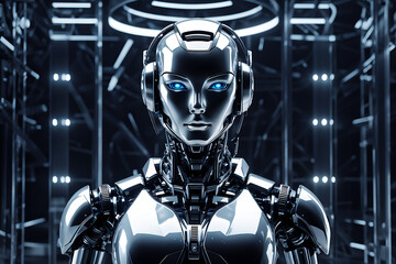 AI human robot cyborg web page PPT wallpaper background powerpoint