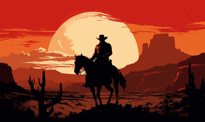 cowboy on a horse silhouette rodeo western design vector illustration - obrazy, fototapety, plakaty