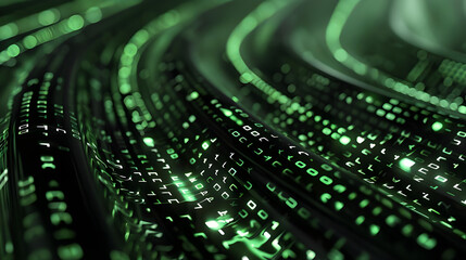 Green digital binary data on computer screen background. Digital background for technology.