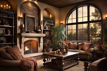 Sunny Tuscany Vibes: Wrought Iron Wall Sconces and Mood Lighting in Living Room Decor